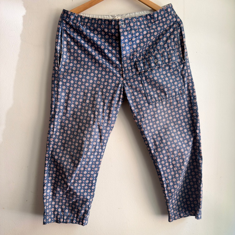 Engineered Garments Men's Cropped Pants Medallion‎ Print Tapered  Blue 34 Patina